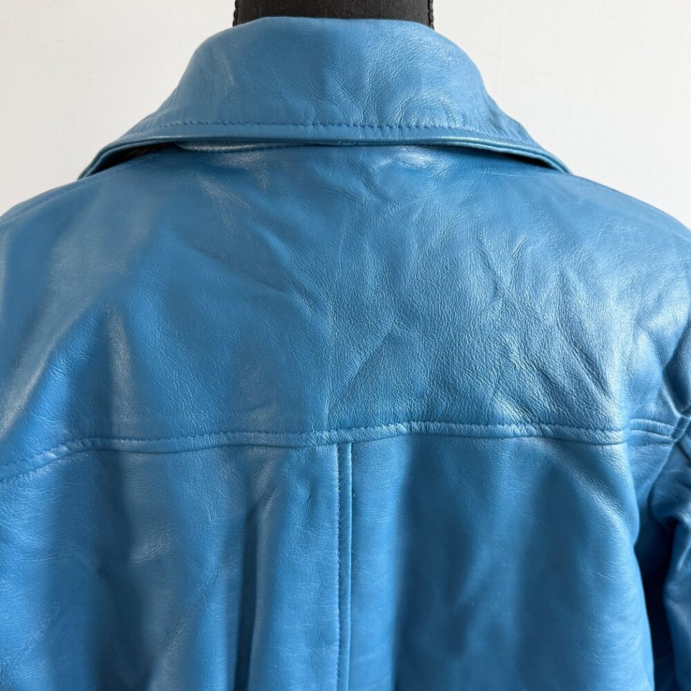 Evil Kristen Bouchard Blue Leather Retro Rainbow Aviator Jacket L/XL - Picture 15 of 16